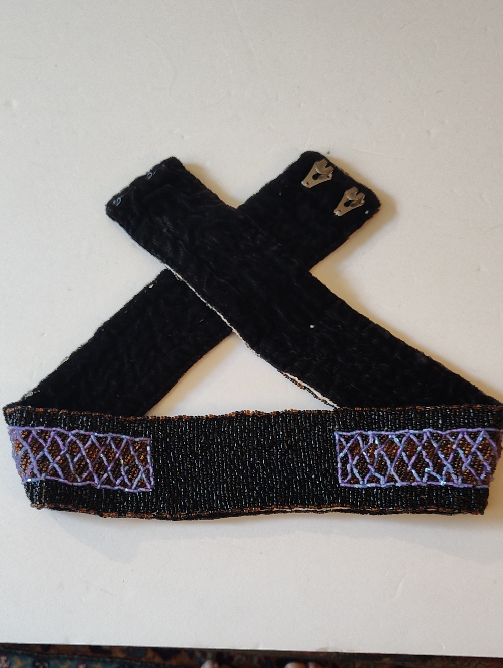 Vintage Black Velvet Waist Belt with Purple & Amber Beaded Panels 31"